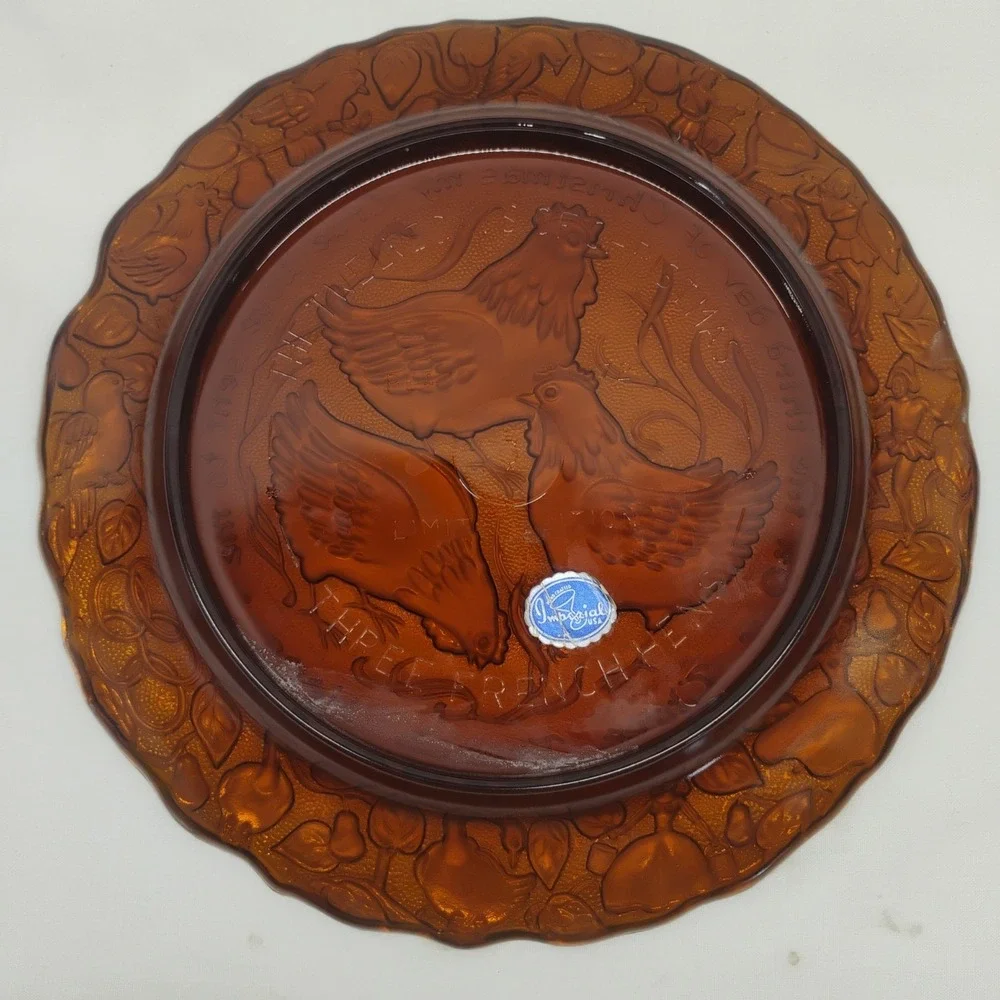Imperial Carnival Glass Three French Hens 1972 Vintage 12 Days Christmas Plate